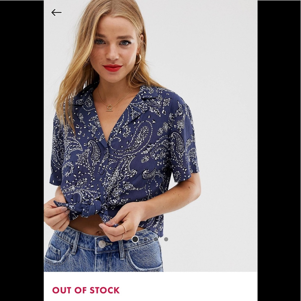 Pull&Bear from ASOS Navy paisley crop tie shirt with collar